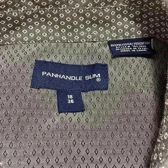 Panhandle Slim Men 18 36 Pearl Snap Western Shirt Gray Geometric Long Sleeve - Picture 7 of 7